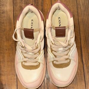 Coach C143 Running/Walking Pink, Cream and Tan Sneakers, 7